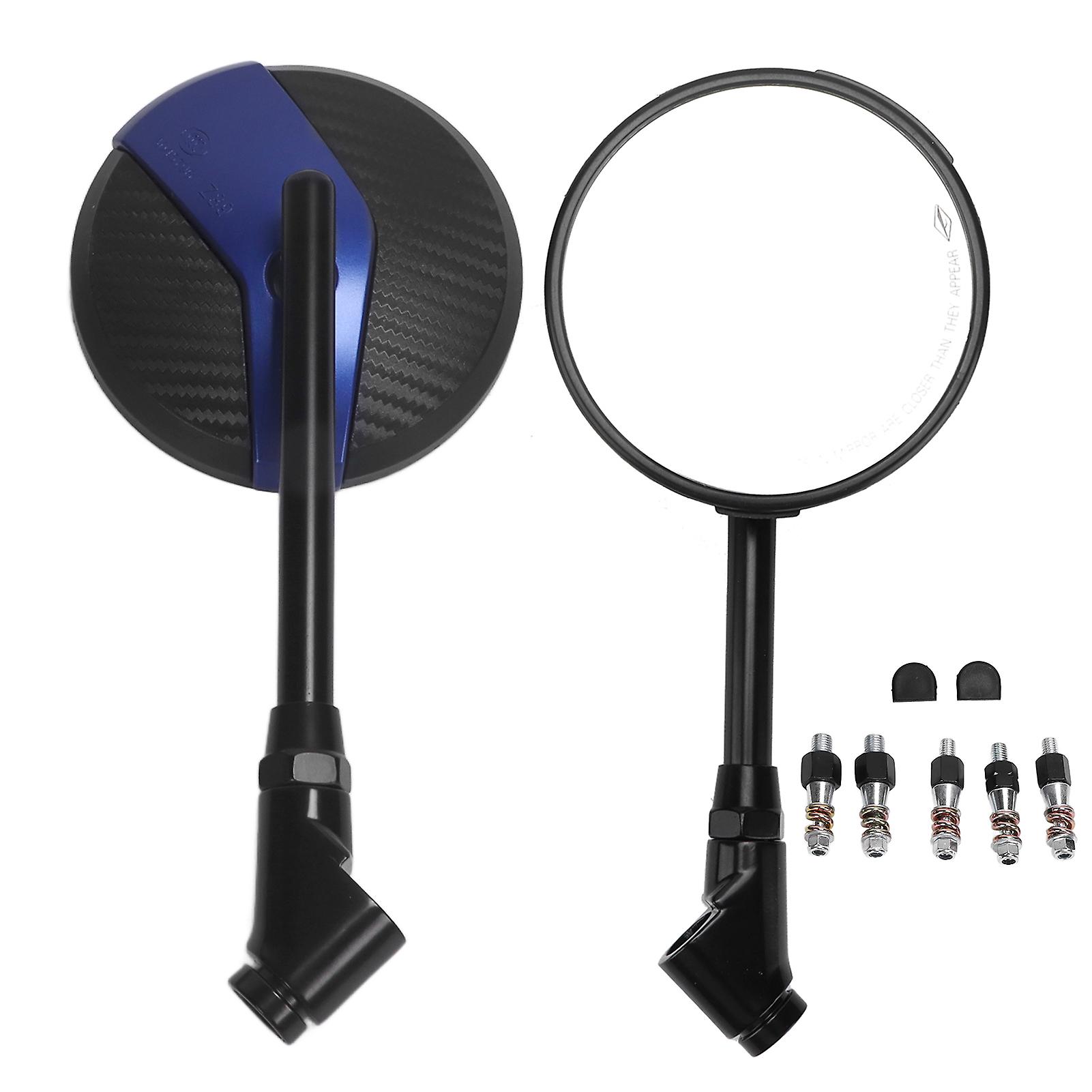 Motorcycle Rearview Mirror Round Carbon Fiber Style 360 Degrees Rotatable Universal For 8mm/10mm Baseblue