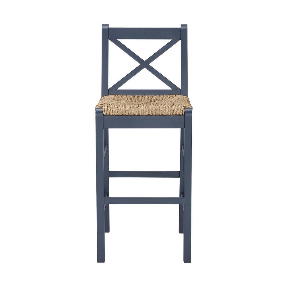 Home Decorators Collection Dorsey Midnight Blue Wood Bar Stool with Back and Woven Rush Seat ST1808245-NMID