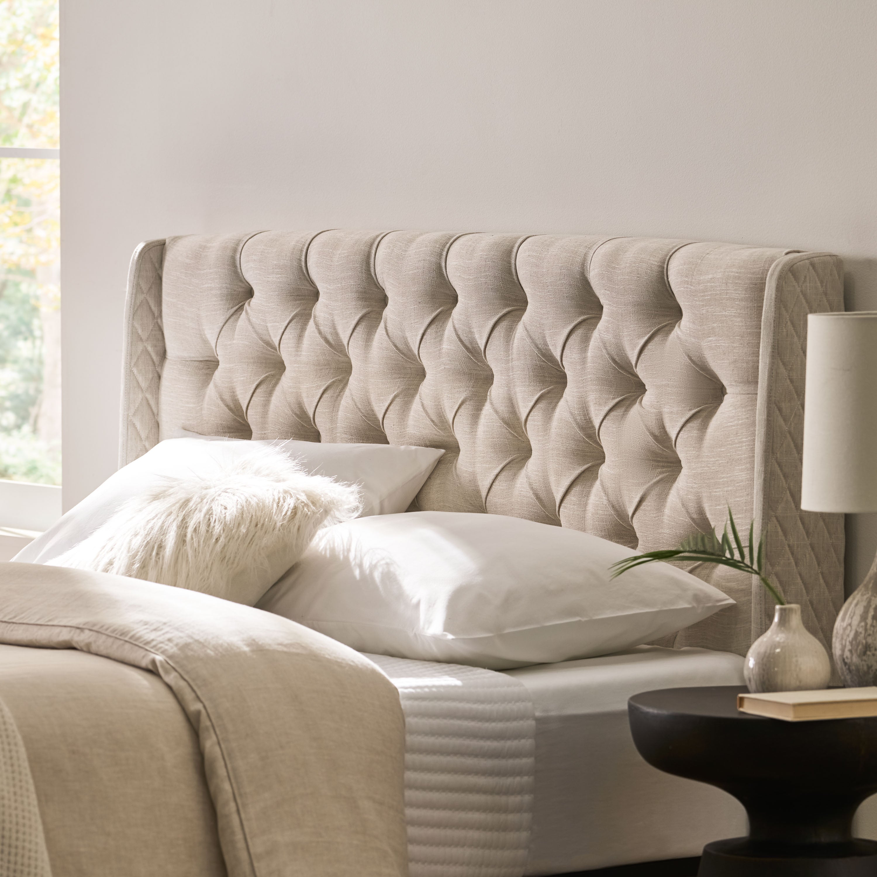 Allen Wingback Queen/Full Tufted Fabric Headboard