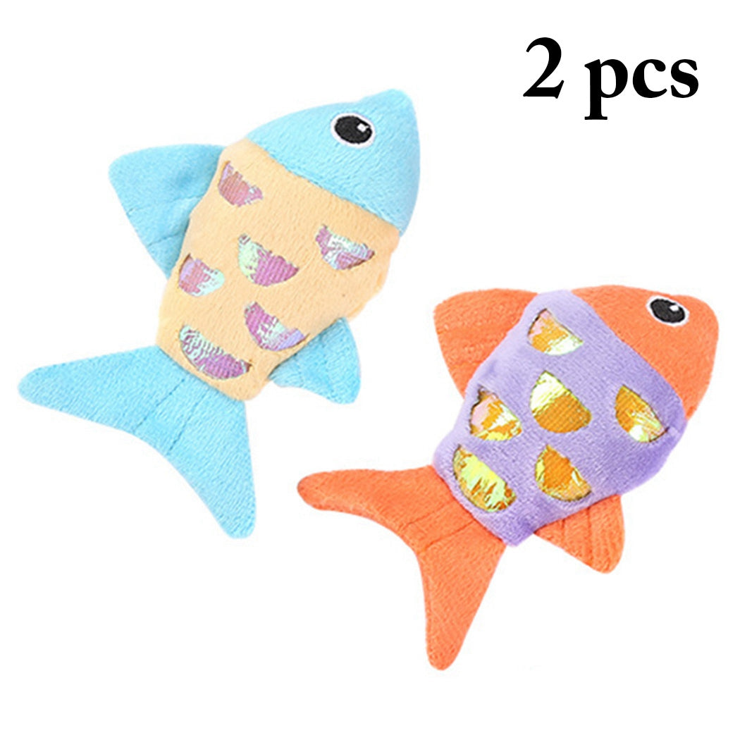 Cat Catnip Toy Plush: 2PCS Fish Design Crinkle Cat Chew Toy Kitten Teething Toy