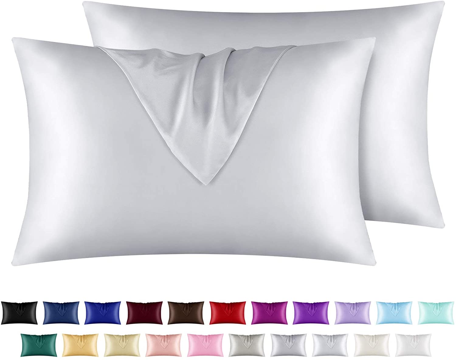 Satin Pillowcase for Hair and Skin, 2 pcs Silky Pillowcases with Envelop Closure