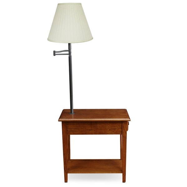 Leick Home 9037-MED One Drawer Swing Arm Lamp Side Table with Shelf， Medium Oak