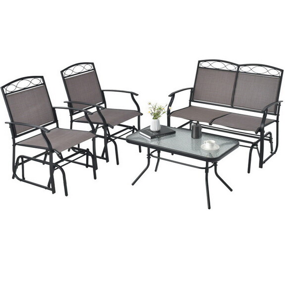 Costway 25386741 4 Piece Patio Glider Conversation...