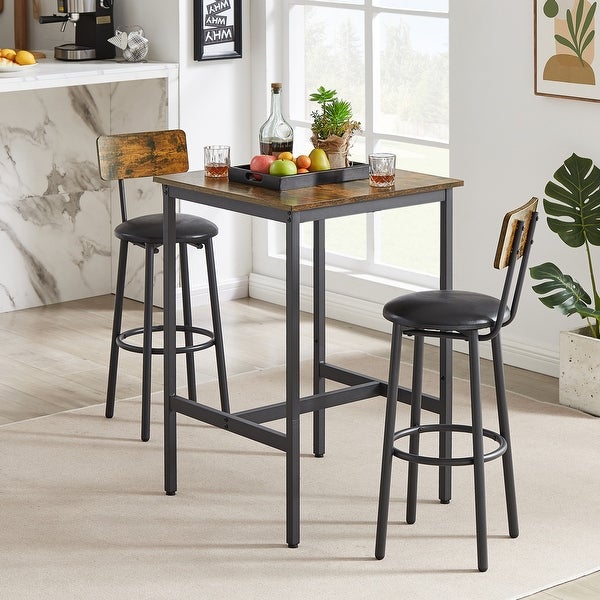 3-Piece Bar Table Set with Soft PU Seat， Square Table