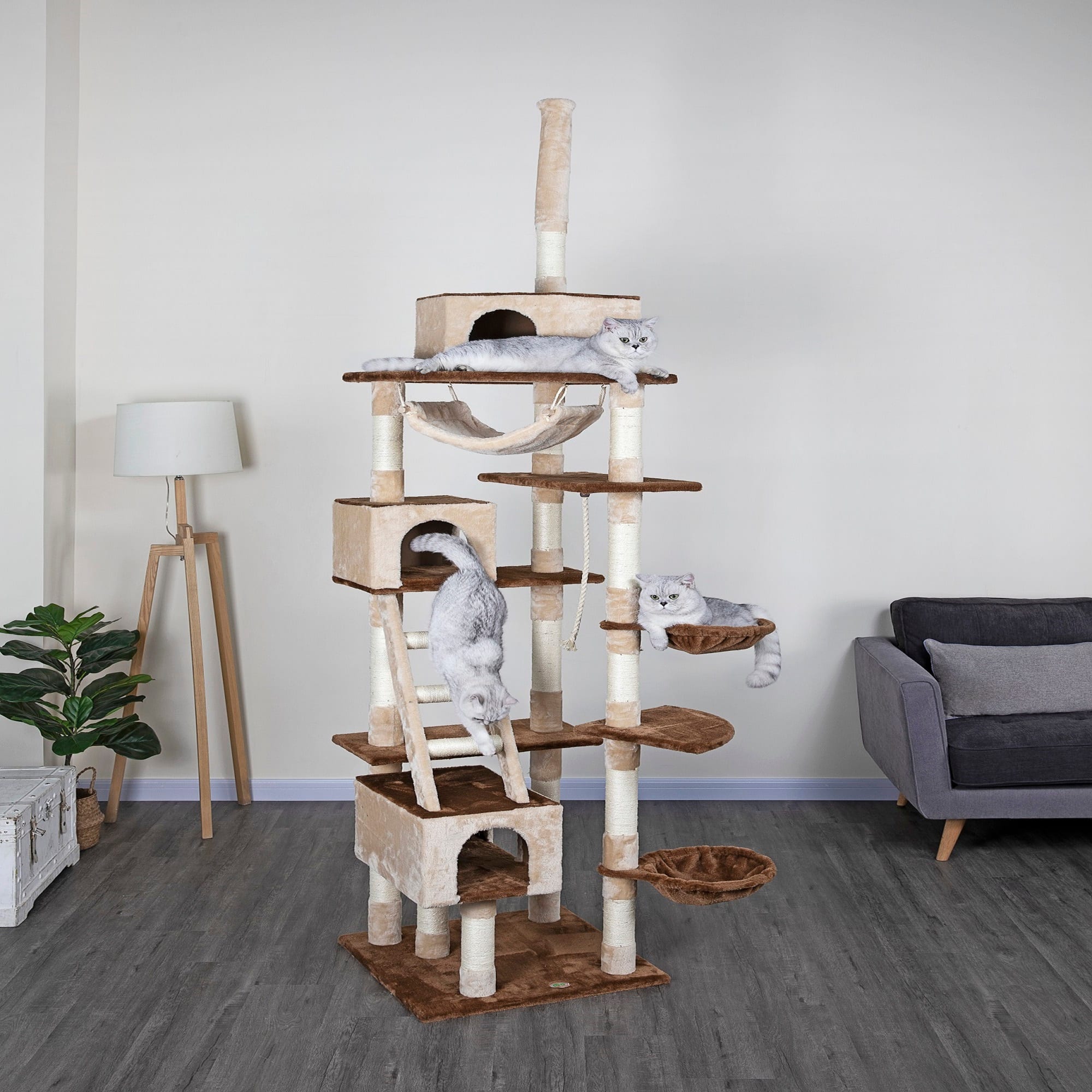 Go Pet Club Beige Cat Tree Condo with Adjustable Ceiling Support F201， 92