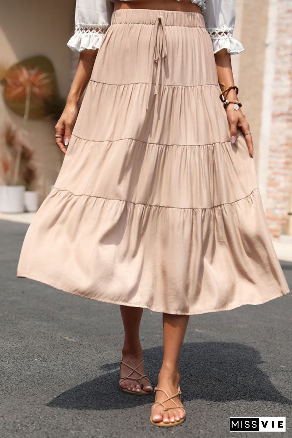 Ruffled Pleated Solid Skirt Wholesale