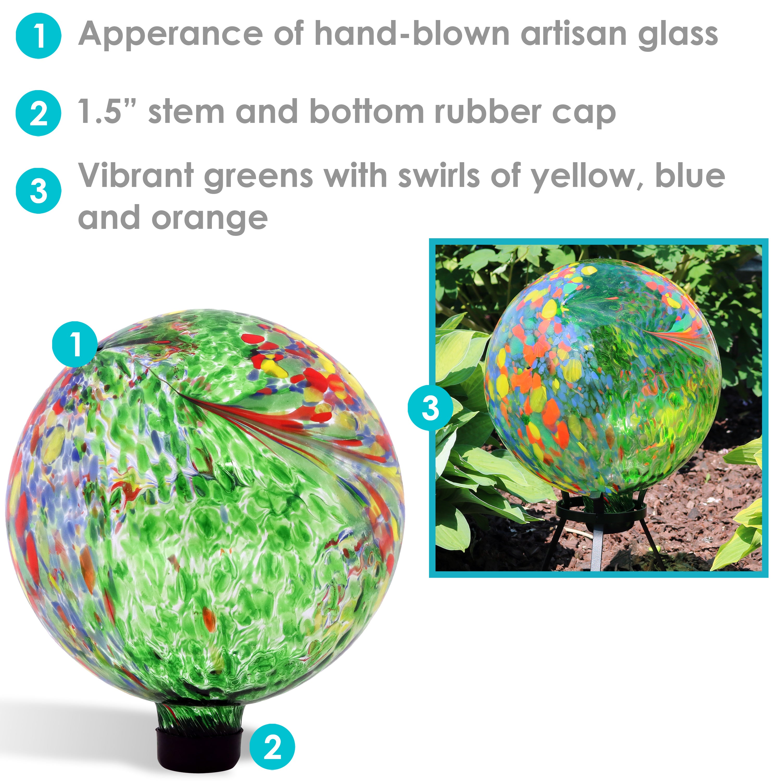 Sunnydaze Indoor/Outdoor Artistic Gazing Globe Glass Garden Ball for Lawn, Patio or Indoors - 10" Diameter - Green