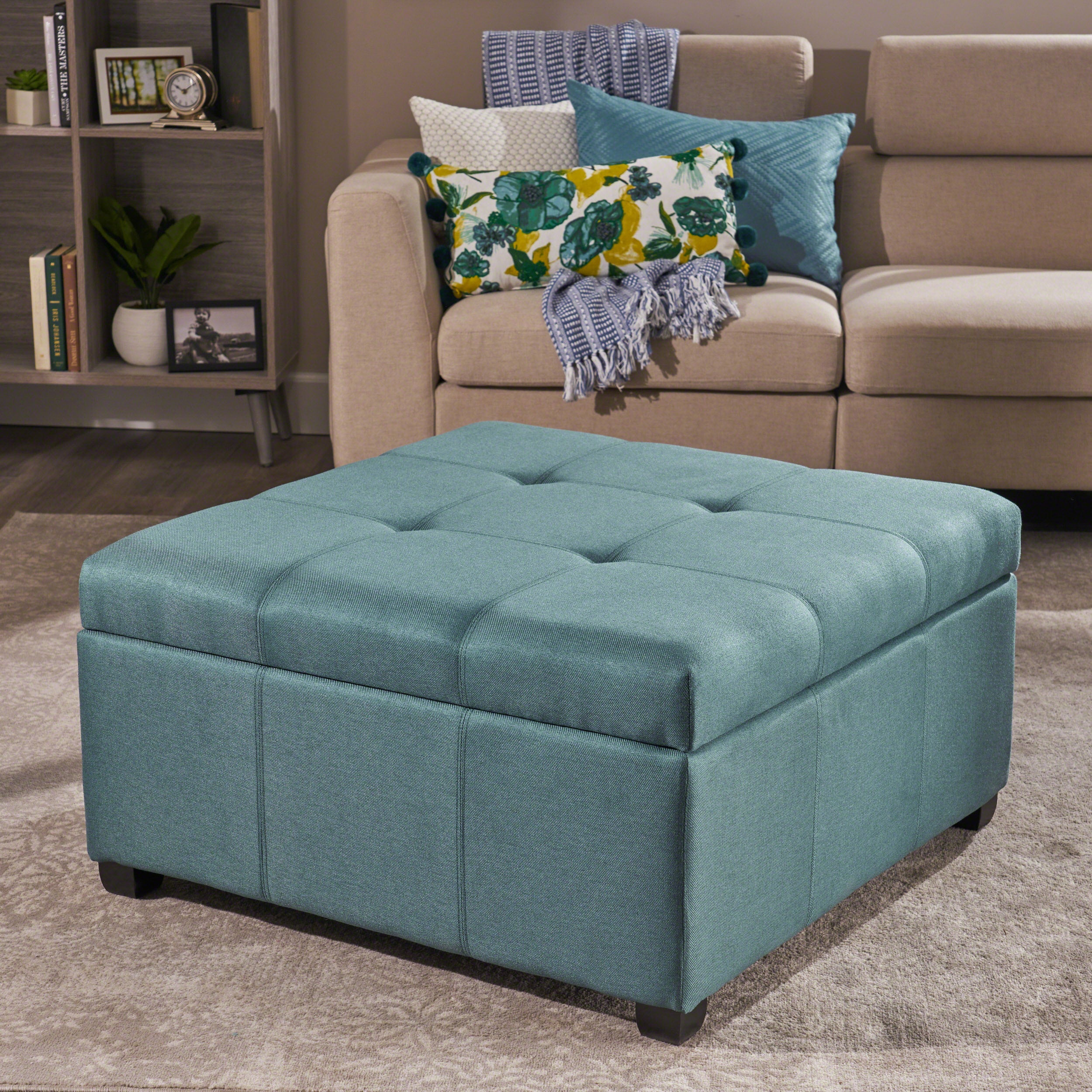 Carlyle Square Tufted Fabric Storage Ottoman Coffee Table