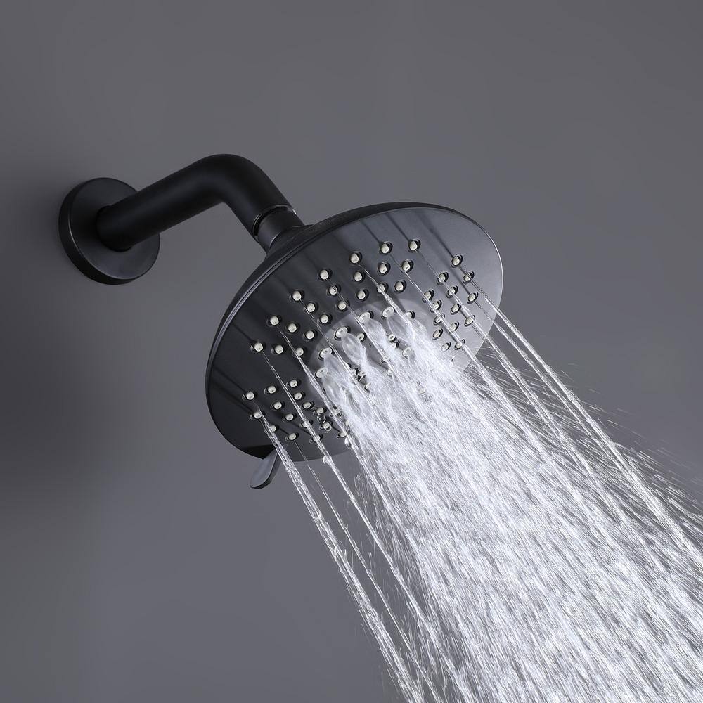 Hlihome 2-Spray Patterns with 1.8 GPM 6 in. Wall Mount Fixed Shower Head with Tub Faucet in Matte Black RBDK-0905-MB