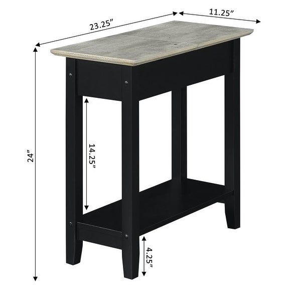 American Heritage Flip Top End Table with Charging Station， Faux Birch/Black