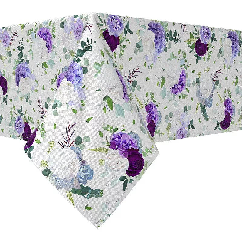 Rectangular Tablecloth， 100% Cotton， 60x84， Purple and White Hydrangeas