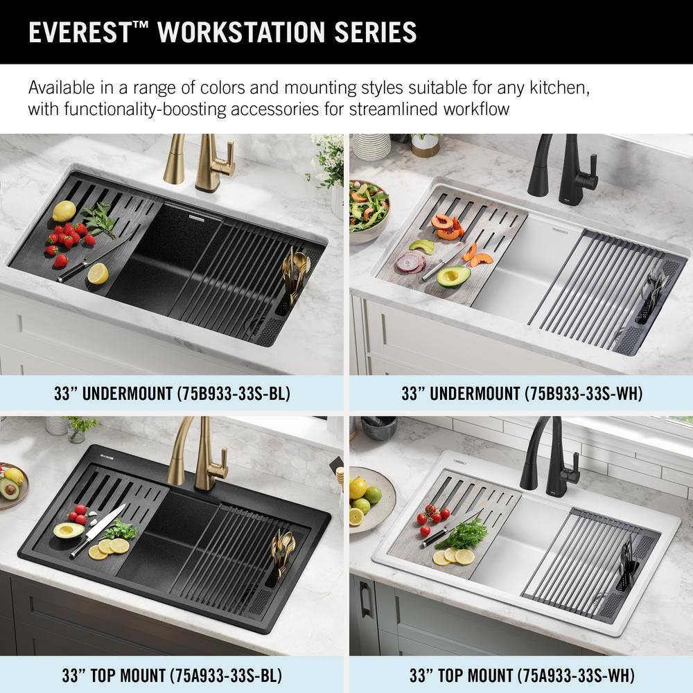 Delta Everest Black Granite Composite 32 in. Single Bowl Undermount Kitchen Sink with Accessories 75B933-33S-BL