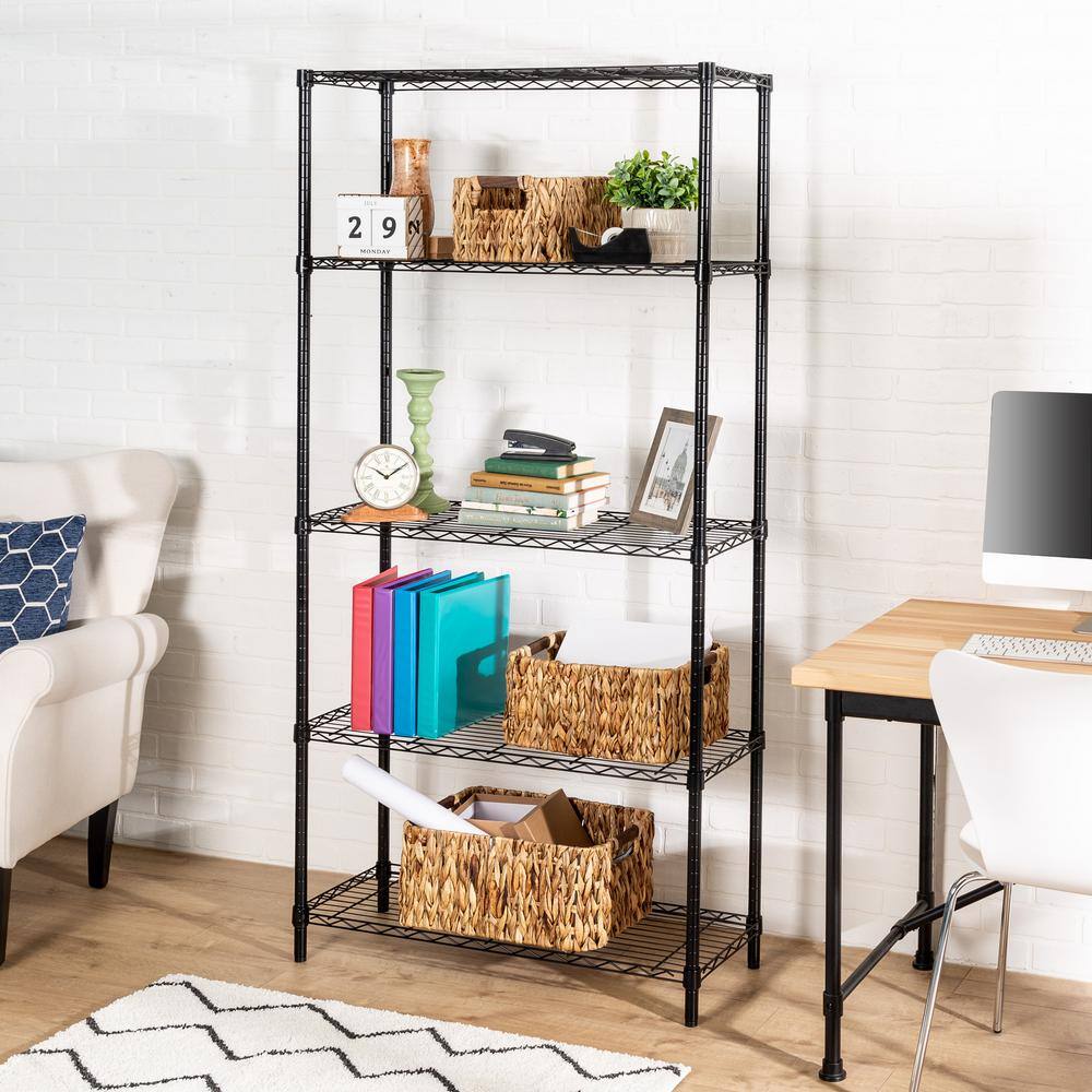 Honey-Can-Do Black 5-Tier Metal Wire Shelving Unit (14 in. D x 36 in. W x 72 in. H) SHF-01442