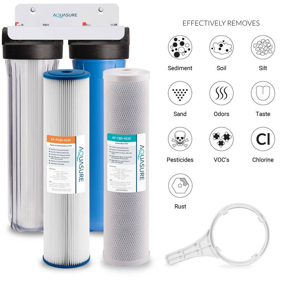 AQUASURE Fortitude Dual Cartridges Whole House Water Filtration System AS-F220PSCB