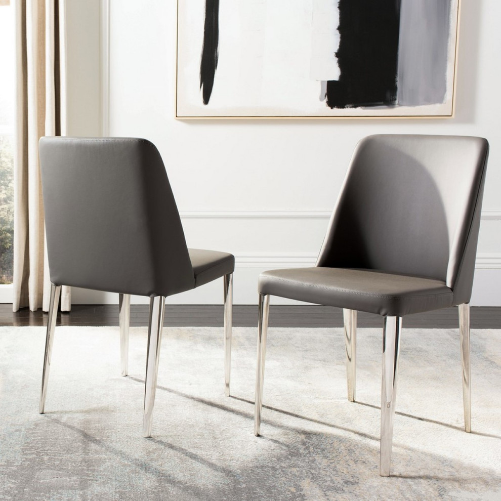 Ezran 18 quotH Leather Side Chair  Set of 2  Gray   Midcentury   Dining Chairs   by V.S.D Furniture  Houzz