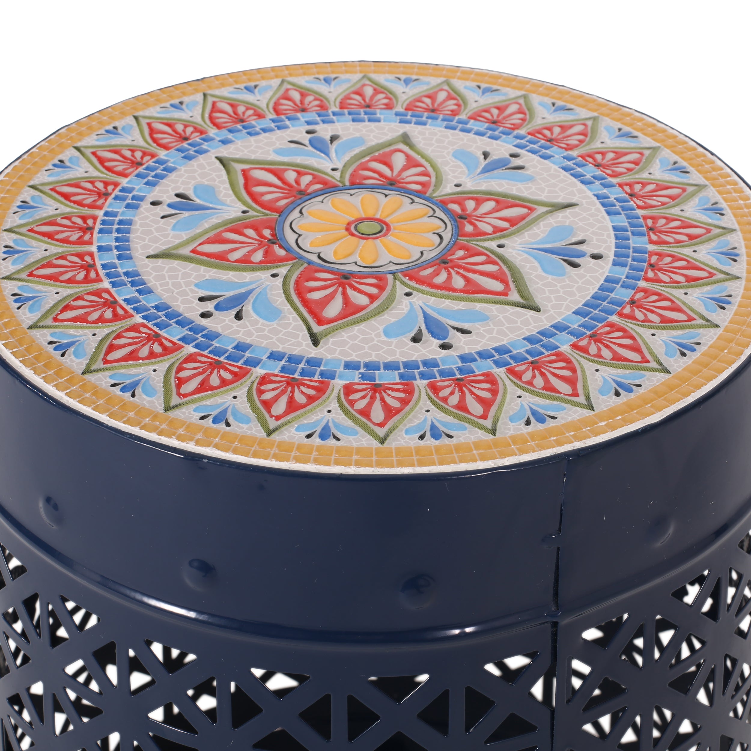 Khalief Outdoor Lace Cut Side Table with Tile Top