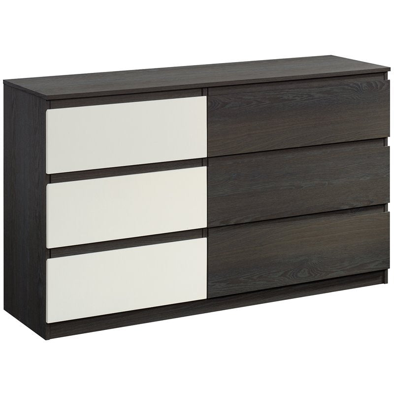 Pemberly Row Wood 6-Drawer Bedroom Dresser in Charcoal Ash