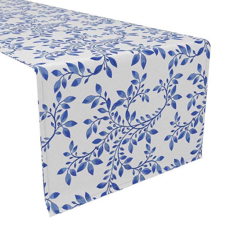 Table Runner， 100% Cotton， 16x90， Swirly Blue Vines