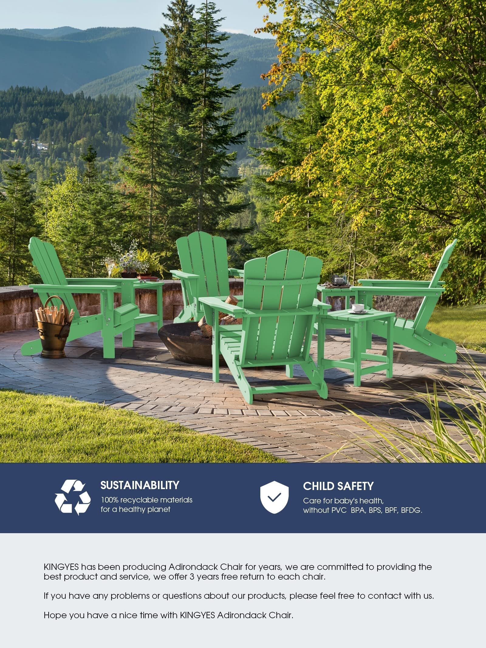 Outdoor Patio Folding Plastic Adirondack Chair for Garden, Light Green