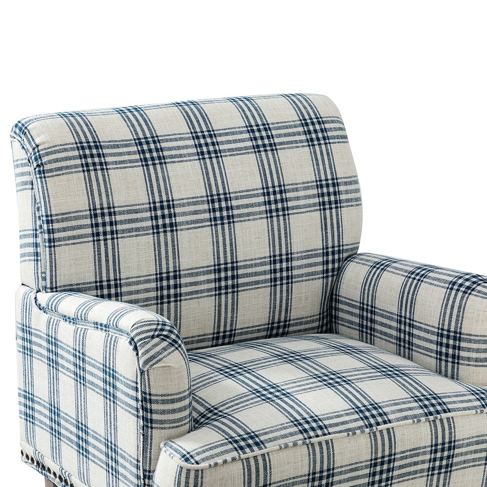 Geltrude Farmhouse Vintage Plaid Accent Armchair with Nailhead Trim by HULALA HOME