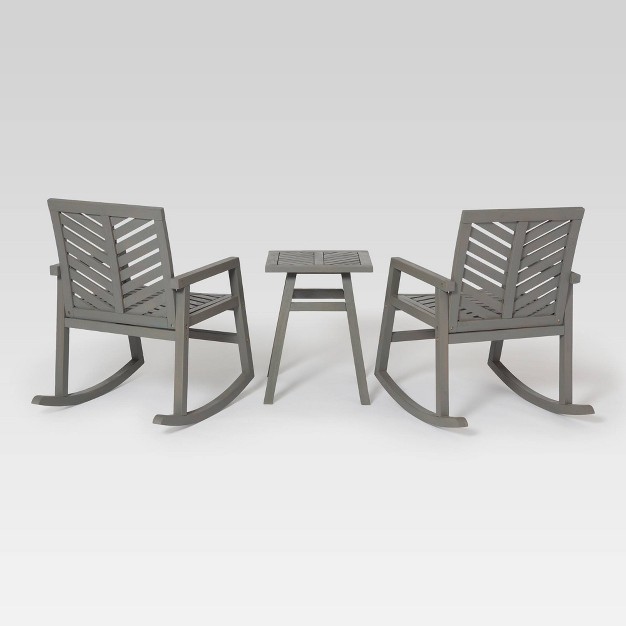 3pc Slatted Chevron Acacia Wood Patio Rocking Chair Chat Set Saracina Home