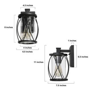 Uolfin Farmhouse Outdoor Porch Wall Light 1-Light Craftsman Black Patio Wall Lantern Sconce with Clear Glass Shade (2-Packs) 62897ZJ22I3256D