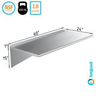 AMGOOD 24 in. x 60 in. Stainless Steel Wall Shelf. Kitchen Restaurant Garage Laundry Utility Room Metal Shelf with Brackets AMG WS-2460