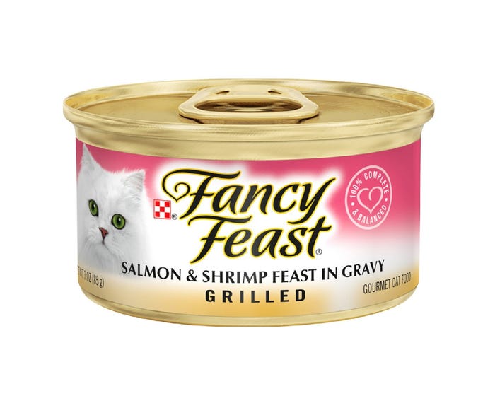 Purina Fancy Feast Grilled Salmon  Shrimp Feast in Gravy Gourmet Cat Food， 3 oz. Can