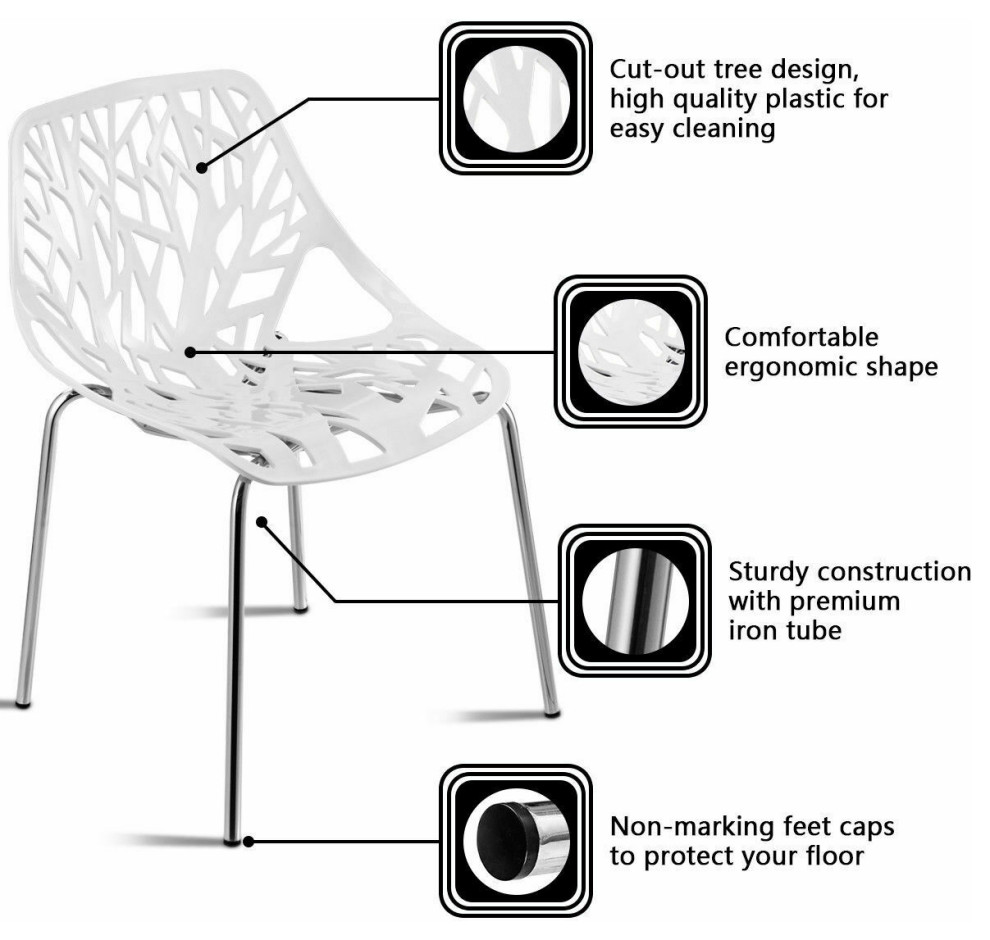 Costway Set Of 6 Birch Sapling Plastic Dining Chairs Stackable Armless White   Contemporary   Dining Chairs   by Costway INC.  Houzz