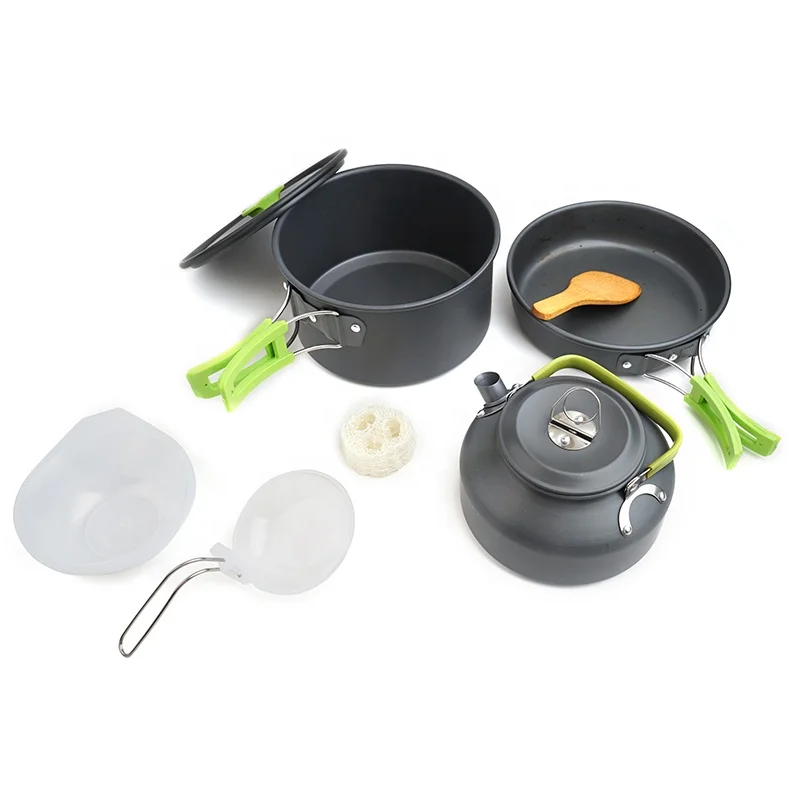 Portable Outdoor Picnic Hiking Camping 2 3 Person Cookware Set Outdoor Frying Pan Camping Cup Pot Cooker Tea Kettle