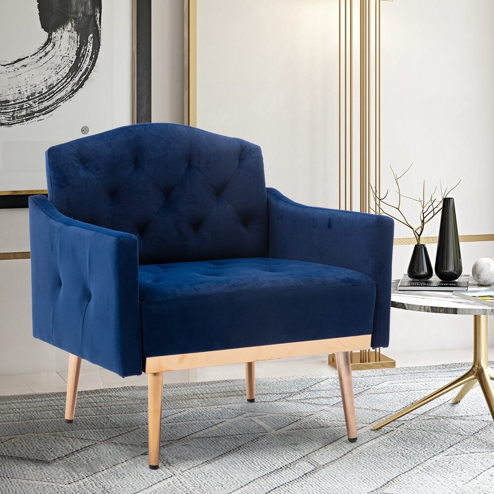 Tufted Velvet Accent Chair with Rose Golden Legs