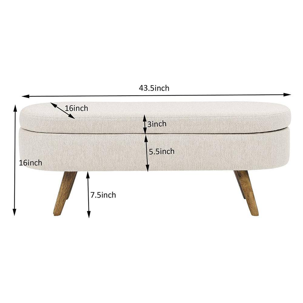 Ottoman Beige Oval Storage Bench(16 in. H x 43.5 in. W x 16 in. D) MX-W48746798