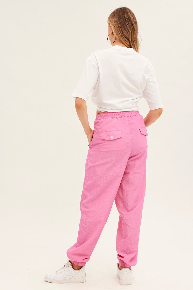Pink Parachute Cargo Pants Mid Rise