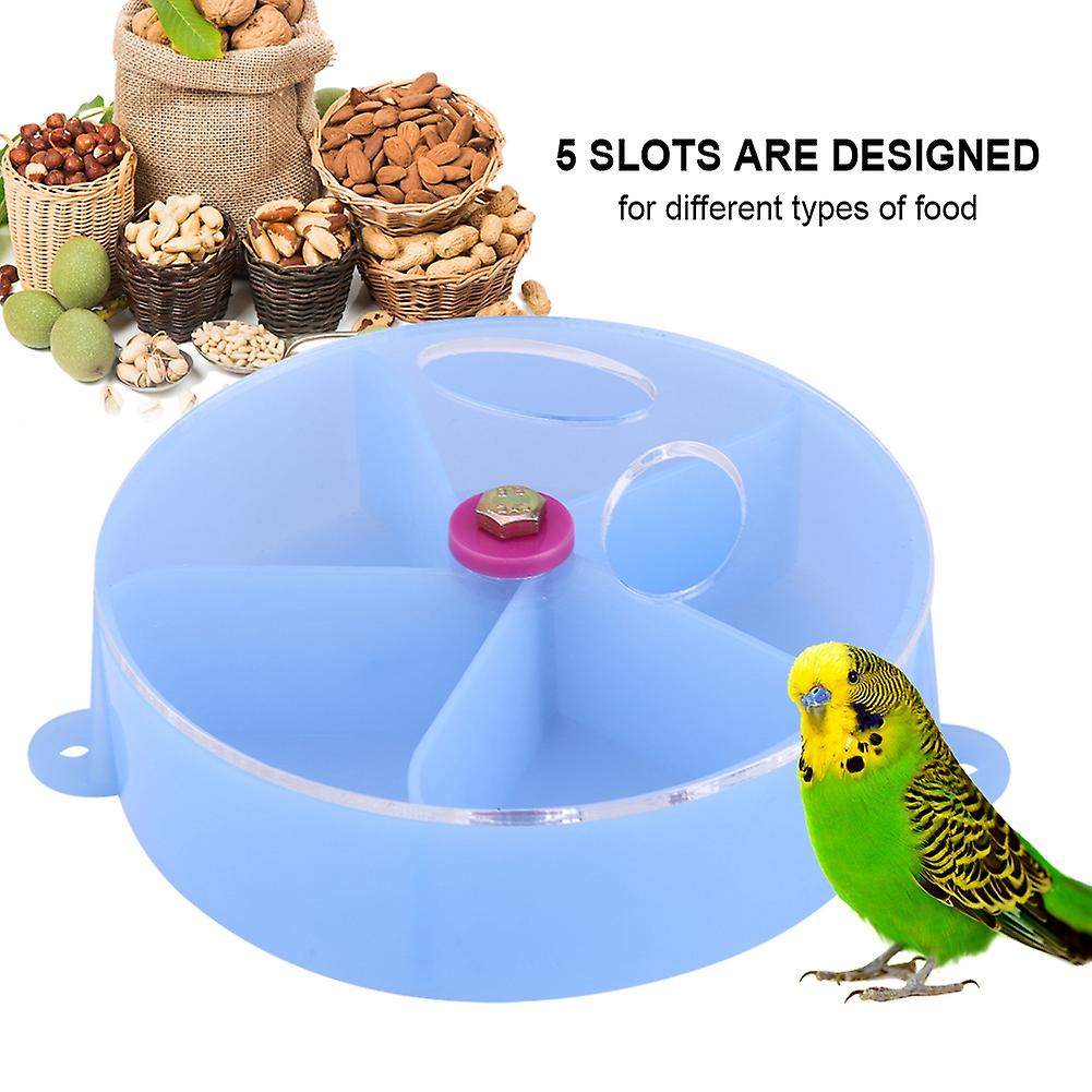 Bird Pet Foraging Feeder Parrot Food Wheel Feeding Storage Box Toy Blue