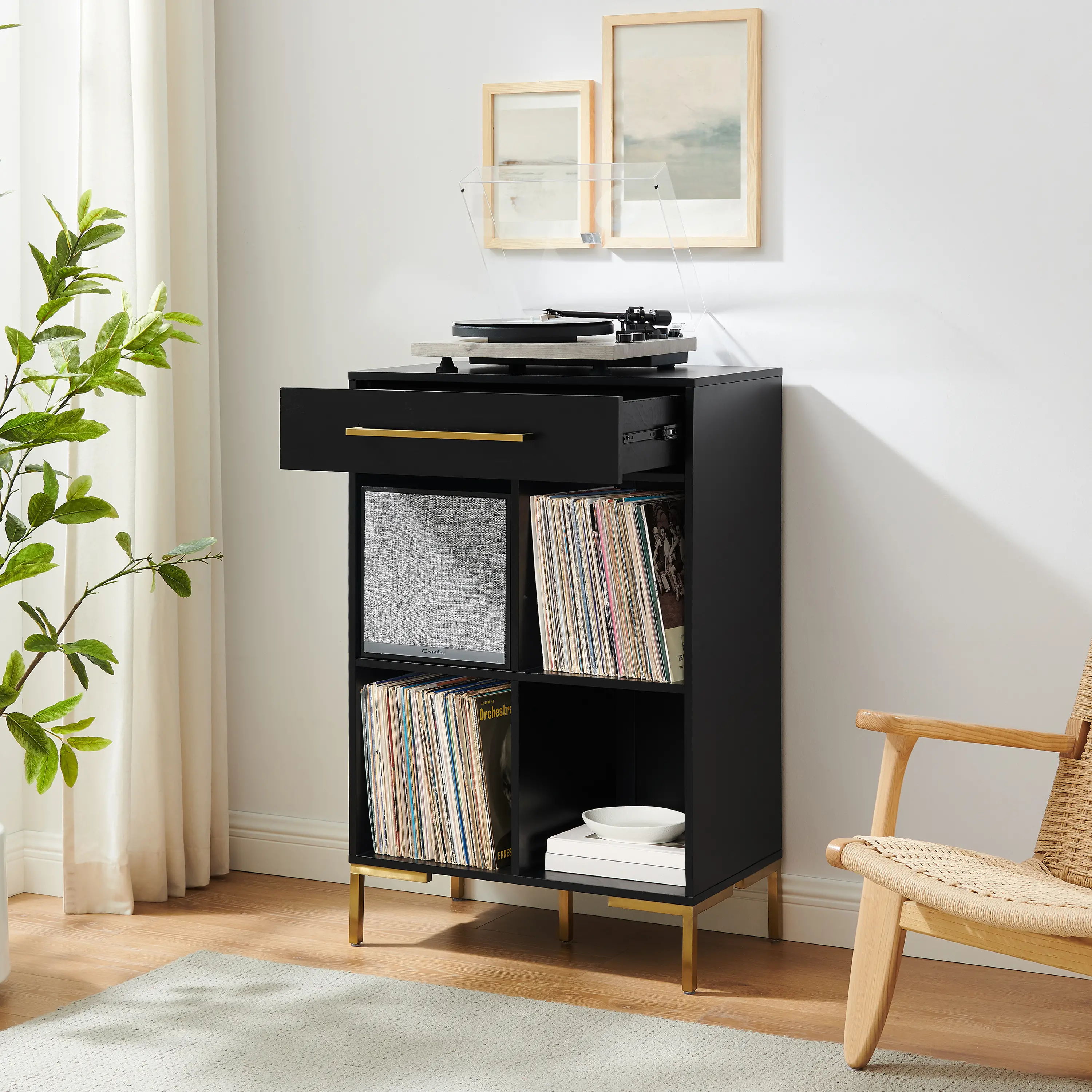 Juno Black Storage Cube Bookcase with Speaker