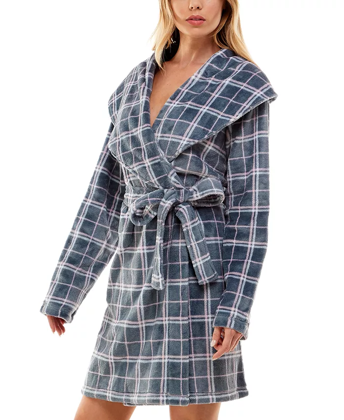 Roudelain Women's Plaid Shawl-Collar Wrap Robe