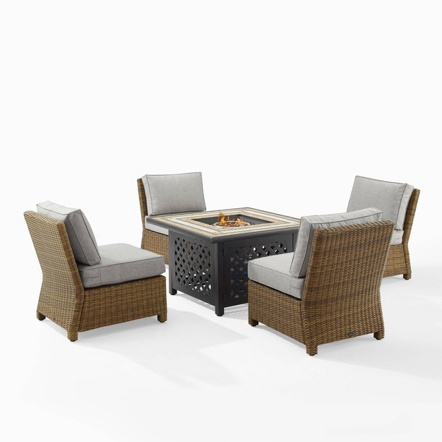 Bradenton 5pc Outdoor Wicker Armless Chair amp Fire Table Set Crosley