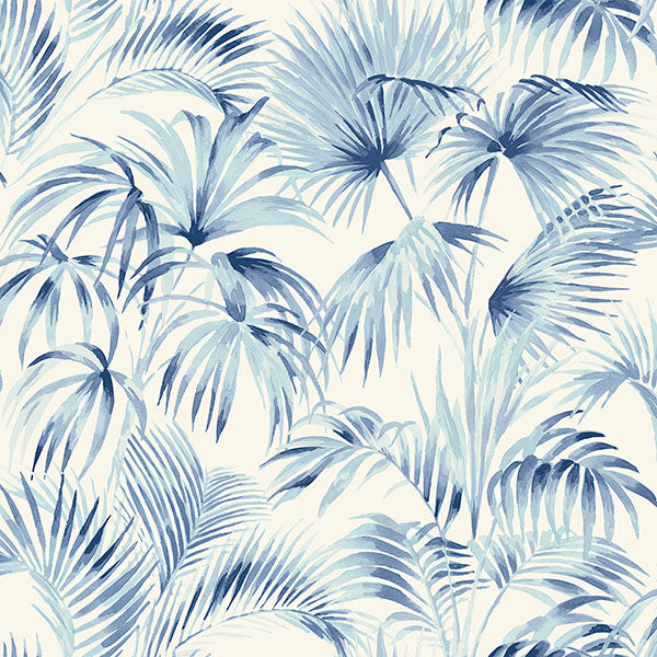 Sample Manaus Blue Palm Frond Wallpaper