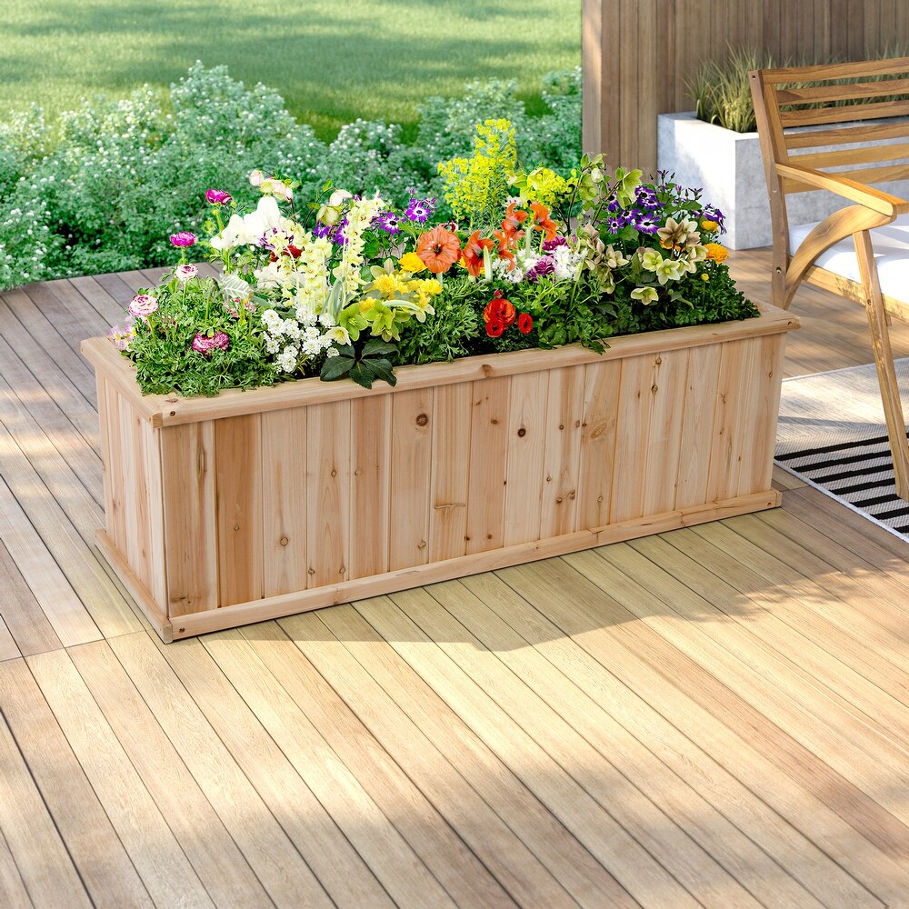 Wallys Cedar Kiln Dried Raised Garden Bed Planter Box for Herbs  Flowers  Vegetables with Drainage Holes