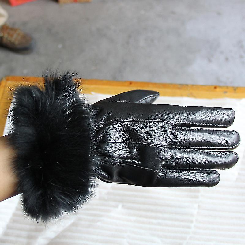 Womens Leather Gloves - Womens Touchscreen Gloves， Ladies Genuine Leather Gloves Black Mittens， Soft Warm Cashmere Lining Winter Gloves 1setblack