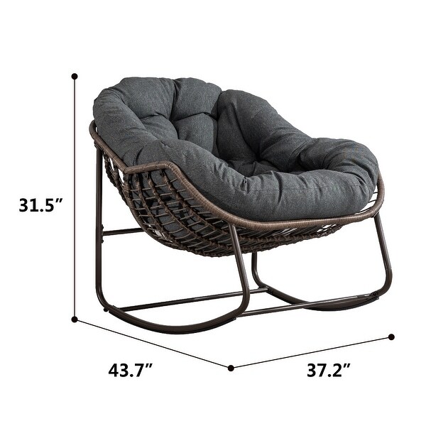 Outdoor Papasan Chair Handwoven Rattan Rocking Chair Oversized Rocker Recliner Chair Curved Patio Rocking Chair