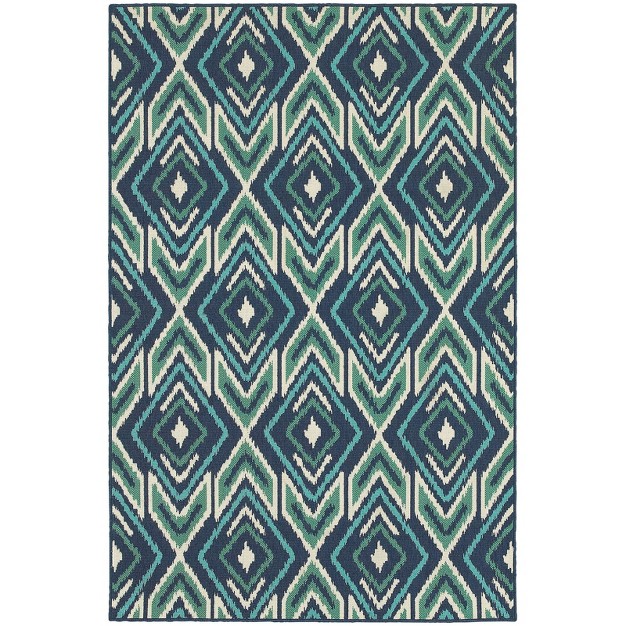 Marco Floral Medallion Patio Rug Navy green Captiv8e Designs