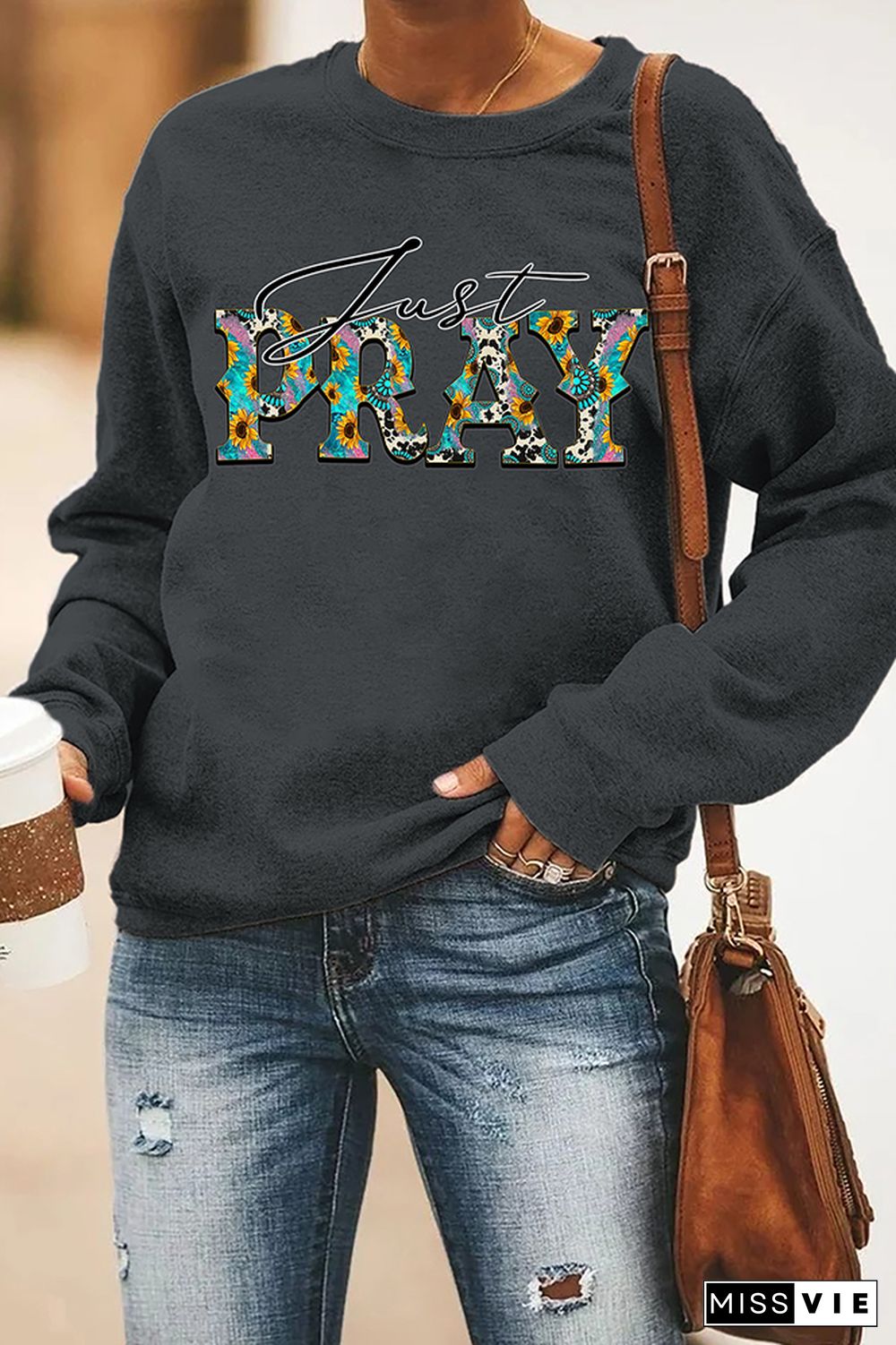 Just Pray Print Pullover Longsleeve Sweatshirt Wholesale