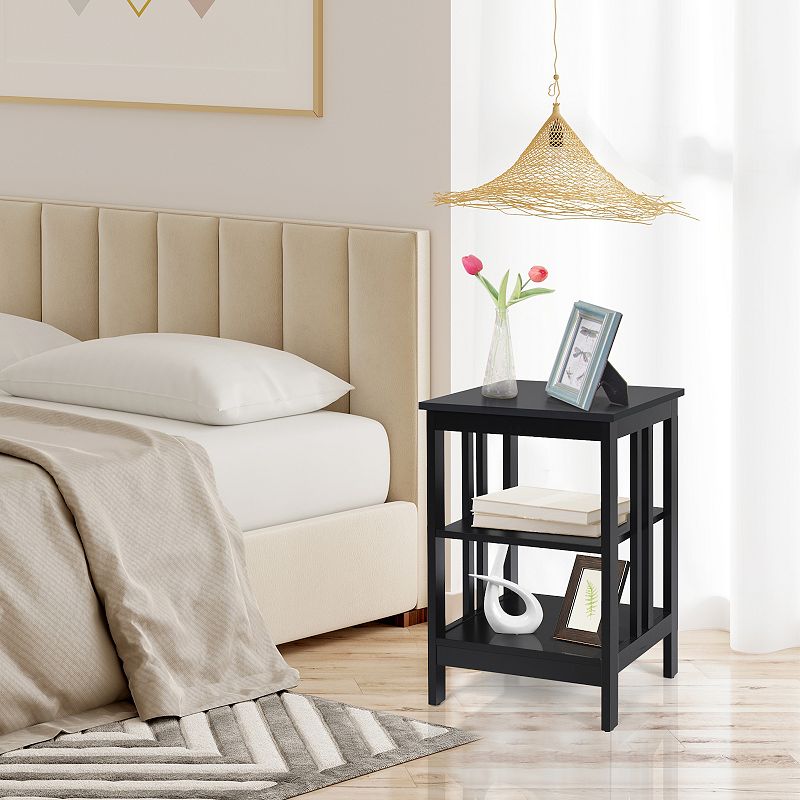 3-tier Nightstand Sofa Side Table With Baffles And Round Corners