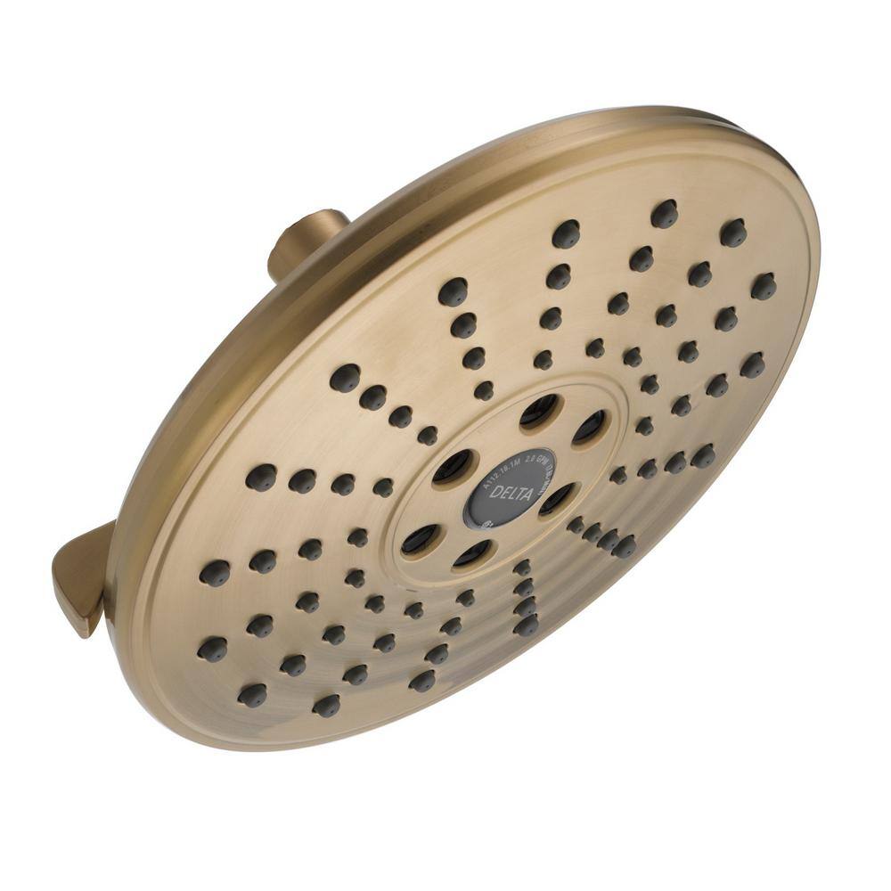 Delta 3-Spray Patterns 1.75 GPM 7.69 in. Wall Mount Fixed Shower Head with H2Okinetic in Lumicoat Champagne Bronze 52688-CZ-PR