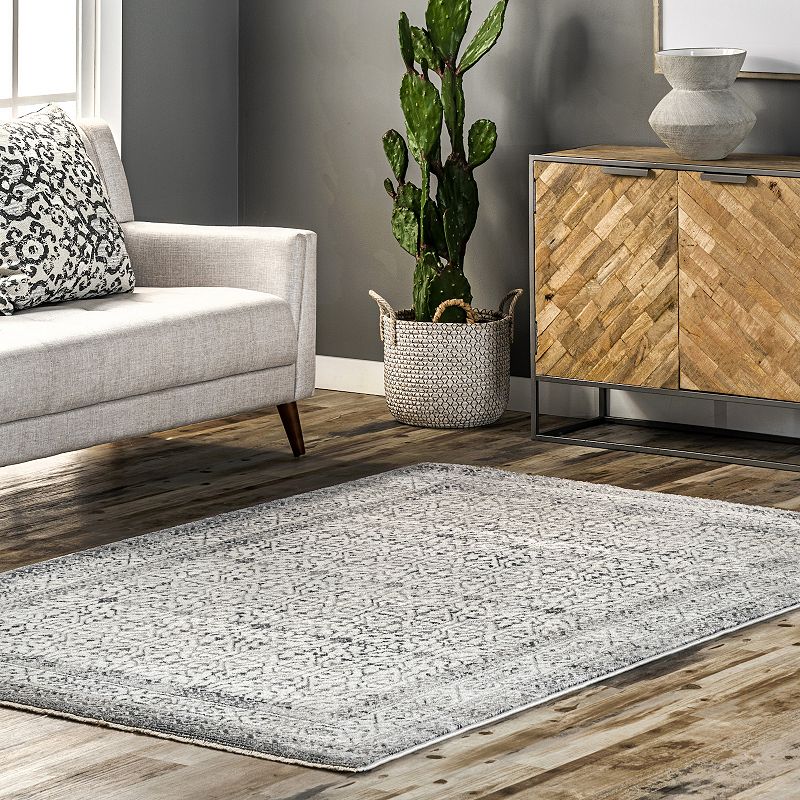 nuLoom Michelle Distressed Vintage Bordered Fringe Area Rug