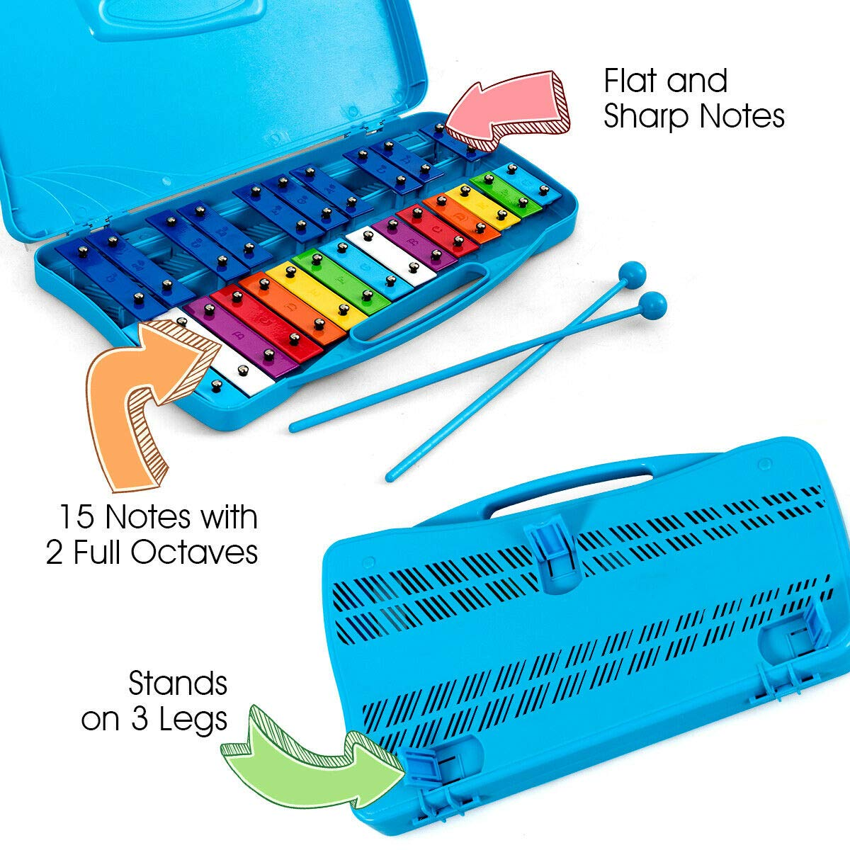 Costzon 25-Note Xylophone w/Case, 2 Child-Safe Mallets, Perfectly Tuned Instrument for Kids