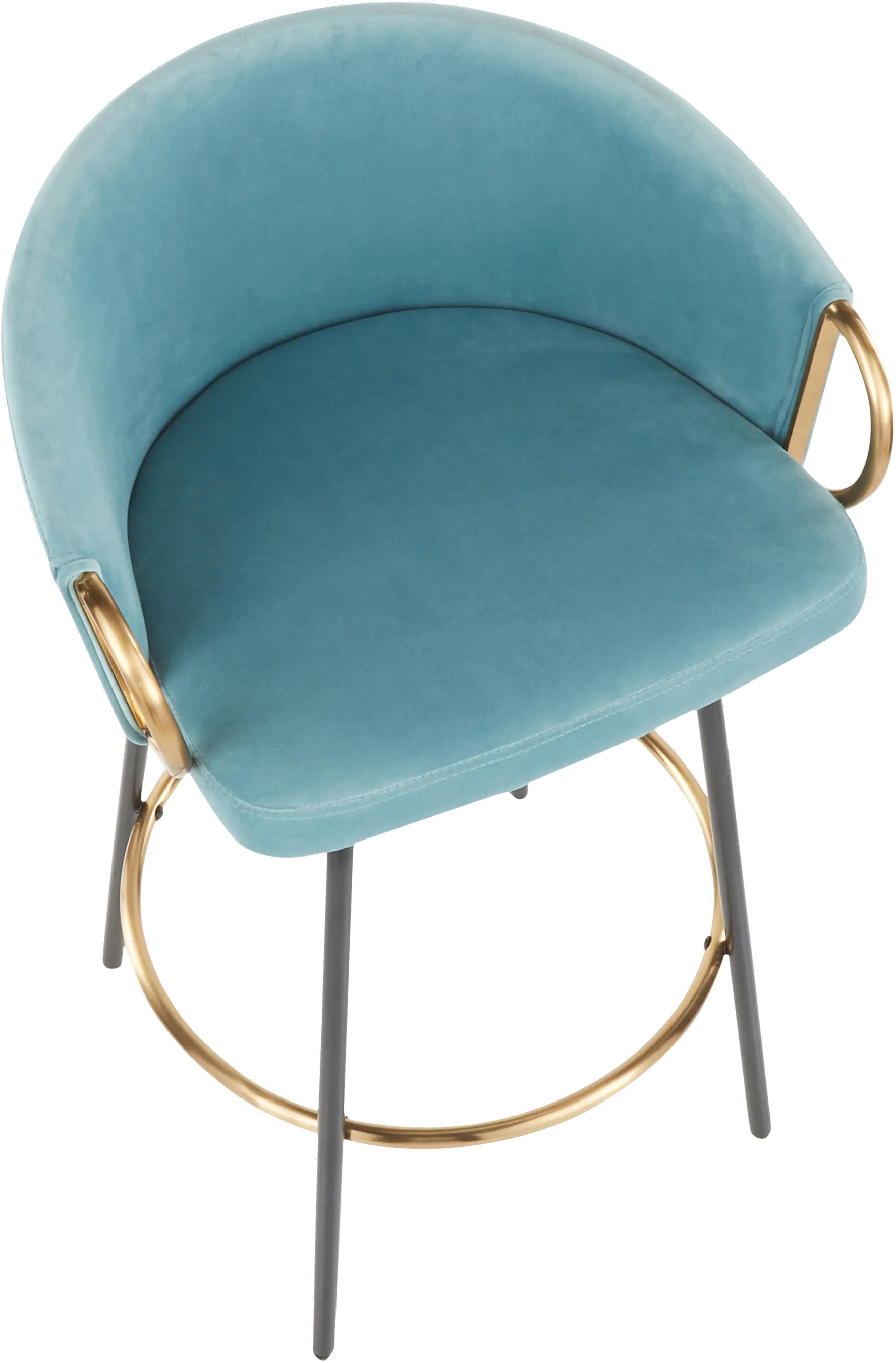 Claire Glam Gold and Light Blue Velvet Barstool Stool， Set of 2