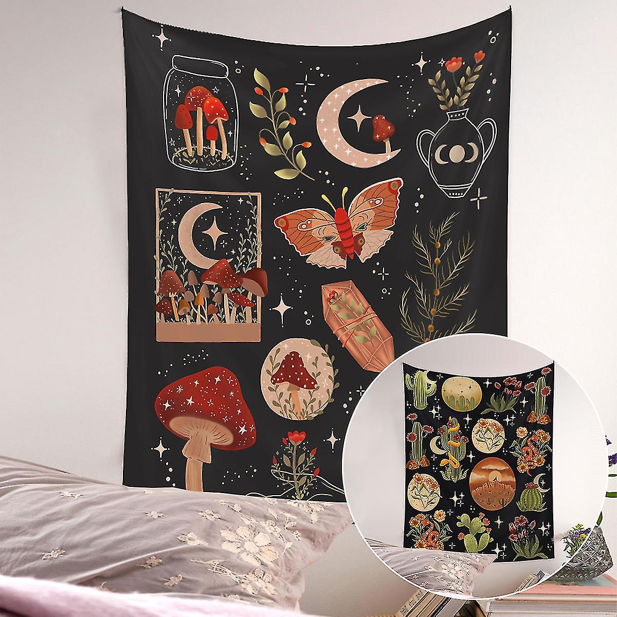 2pcs Tapestry Flower Vines Tapestries Bohemian Tapestries Moon Starry Mushroom Chart For Room