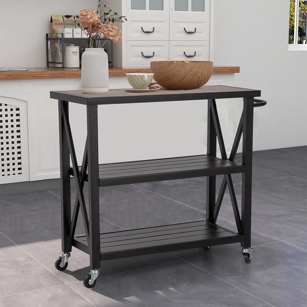 35-inch 3 Tier Prep Dining Table Metal Kitchen Outdoor Service Cart - N/A